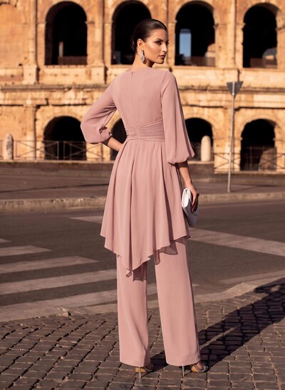 Blue Jumpsuit/Pantsuit Puff Slevees Evening Dresses