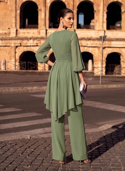 Blue Jumpsuit/Pantsuit Puff Slevees Evening Dresses