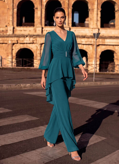 Blue Puff Sleeve Evening Jumpsuit / Pantsuit