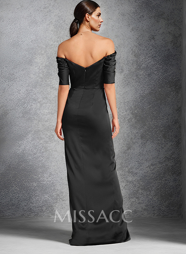 Sheath Off-The-Shoulder Short Sleeves Floor-Length Charmeuse Evening Dresses With Split Front Sheath Off-The-Shoulder Short Sleeves Floor-Length Charmeuse Evening Dresses With Split Front