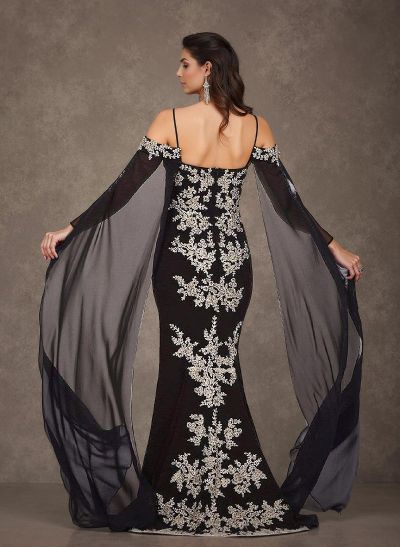 Trumpet/Mermaid Long Sleeves Jersey Evening Dresses With Appliques Lace