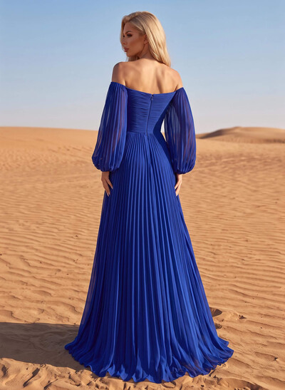 Long Sleeves Pleated Off-The-Shoulder Evening Dresses