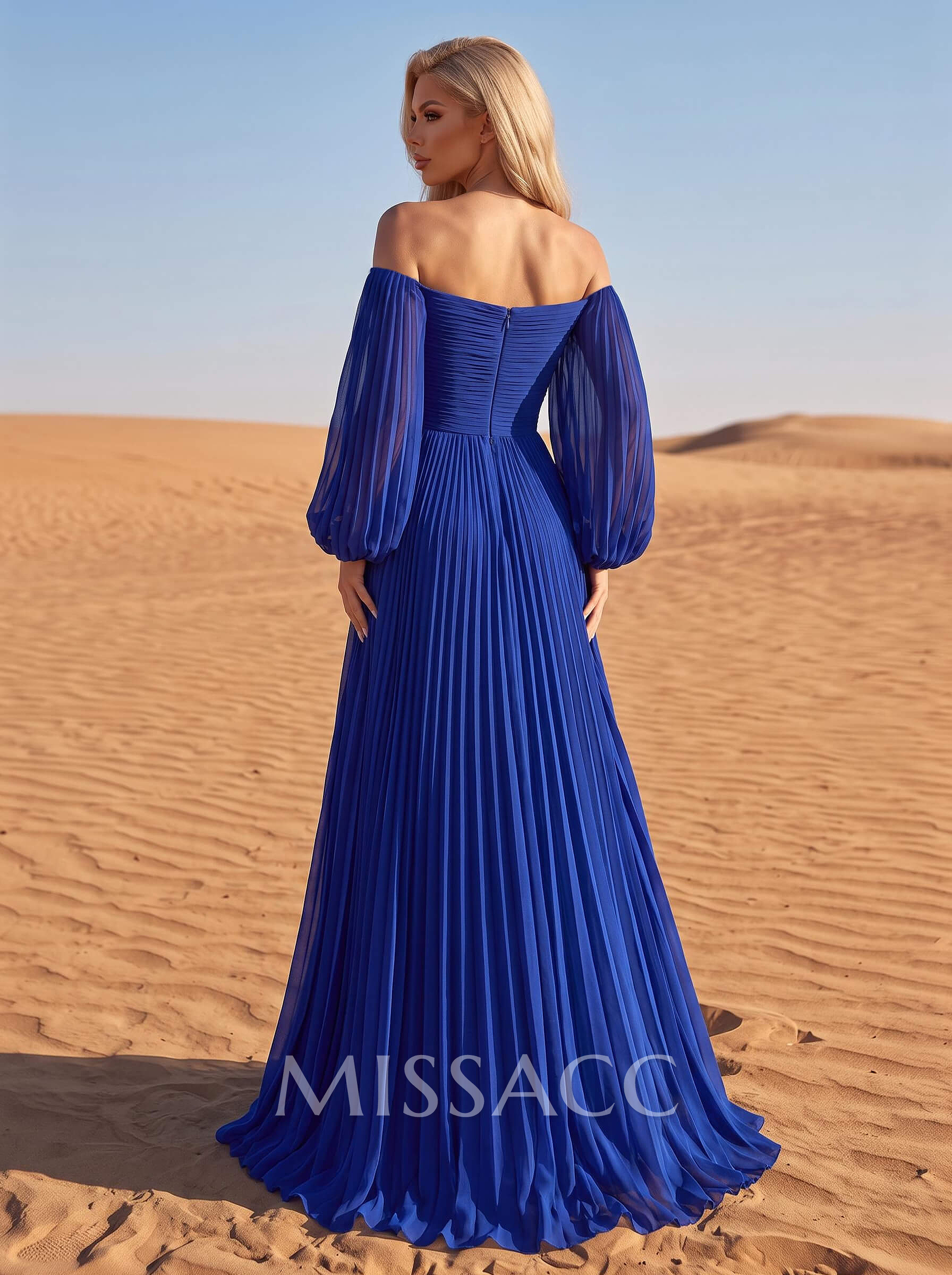 Long Sleeves Pleated Off-The-Shoulder Evening Dresses