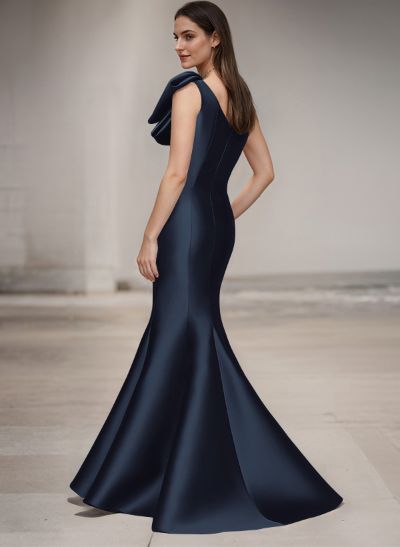 Trumpet/Mermaid One-Shoulder Satin Evening Dresses With Bow(s)