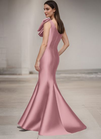 Trumpet/Mermaid One-Shoulder Satin Evening Dresses With Bow(s)