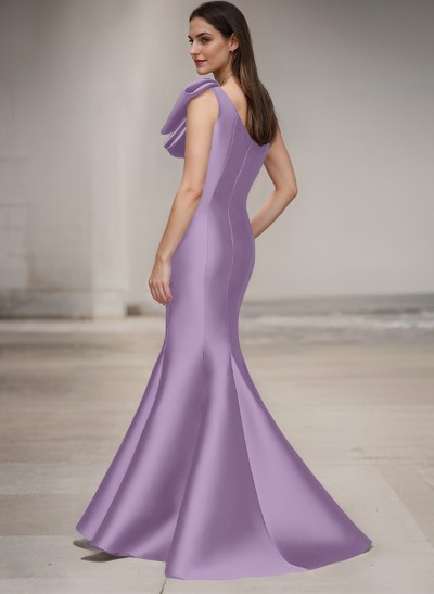 Trumpet/Mermaid One-Shoulder Satin Evening Dresses With Bow(s)