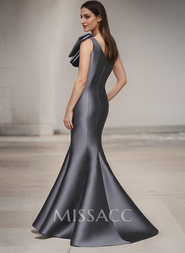 Trumpet/Mermaid One-Shoulder Satin Evening Dresses With Bow(s) Trumpet/Mermaid One-Shoulder Satin Evening Dresses With Bow(s)