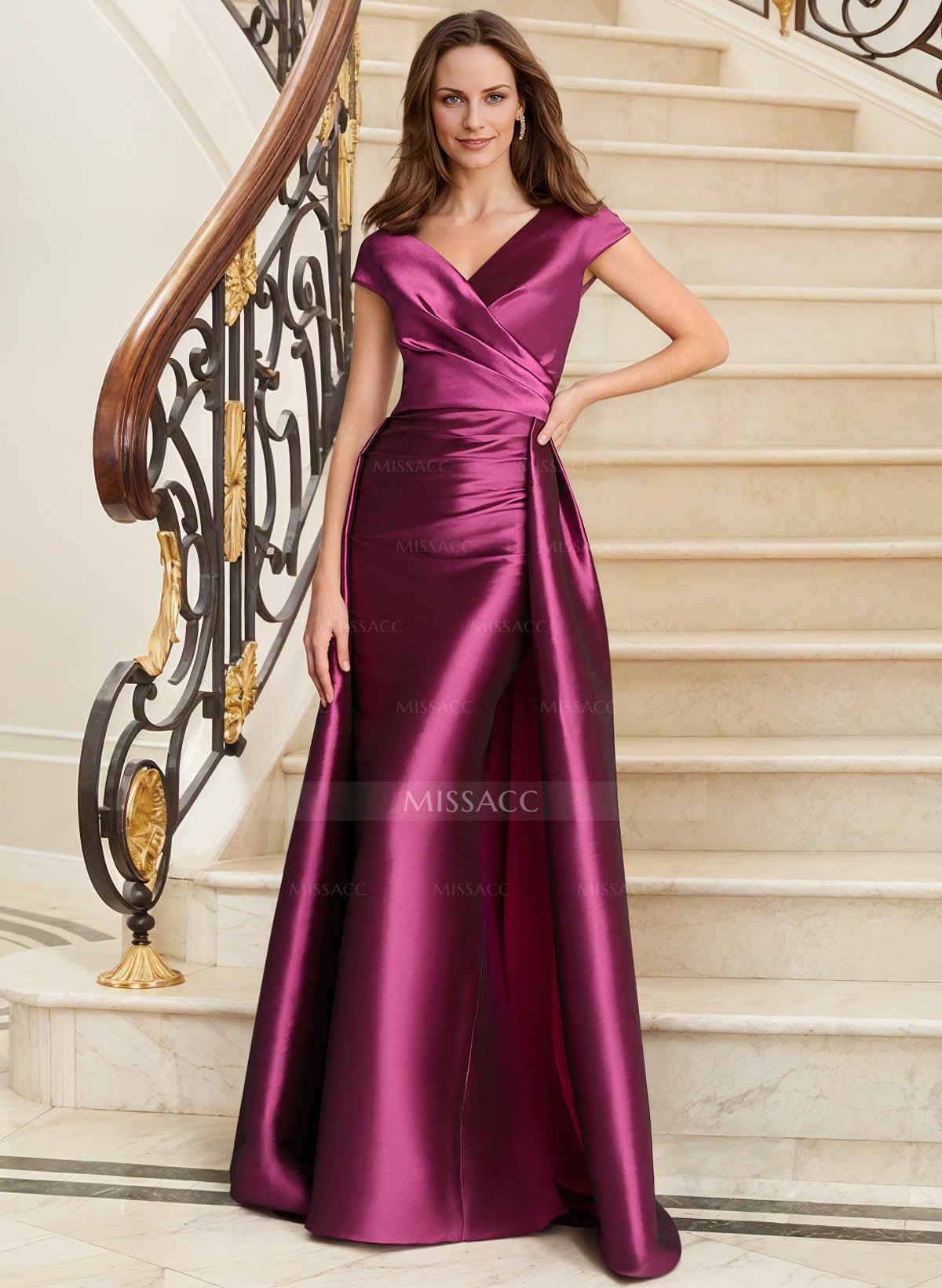 Sheath/Column V-Neck Sleeveless Satin Evening Dresses