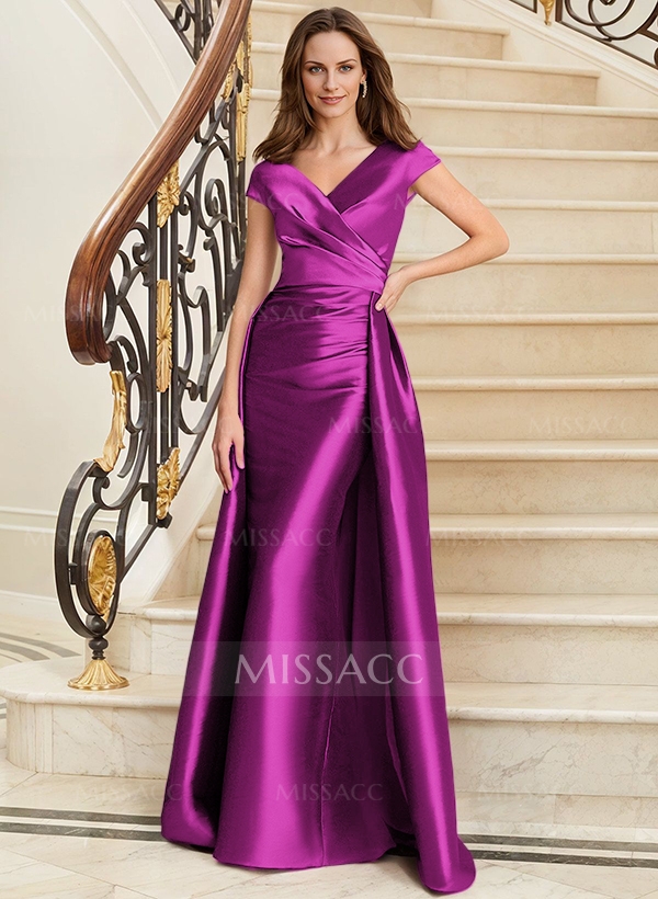 Sheath/Column V-Neck Sleeveless Satin Evening Dresses