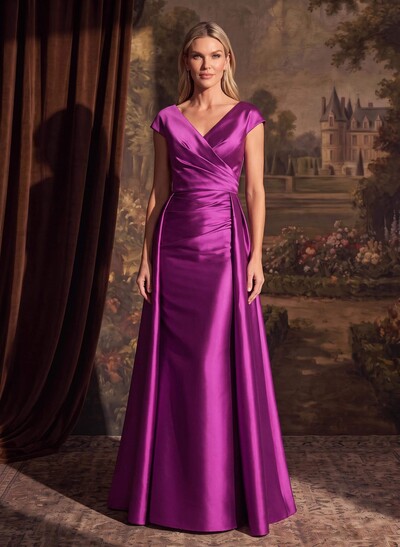 Sheath/Column V-Neck Sleeveless Satin Evening Dresses