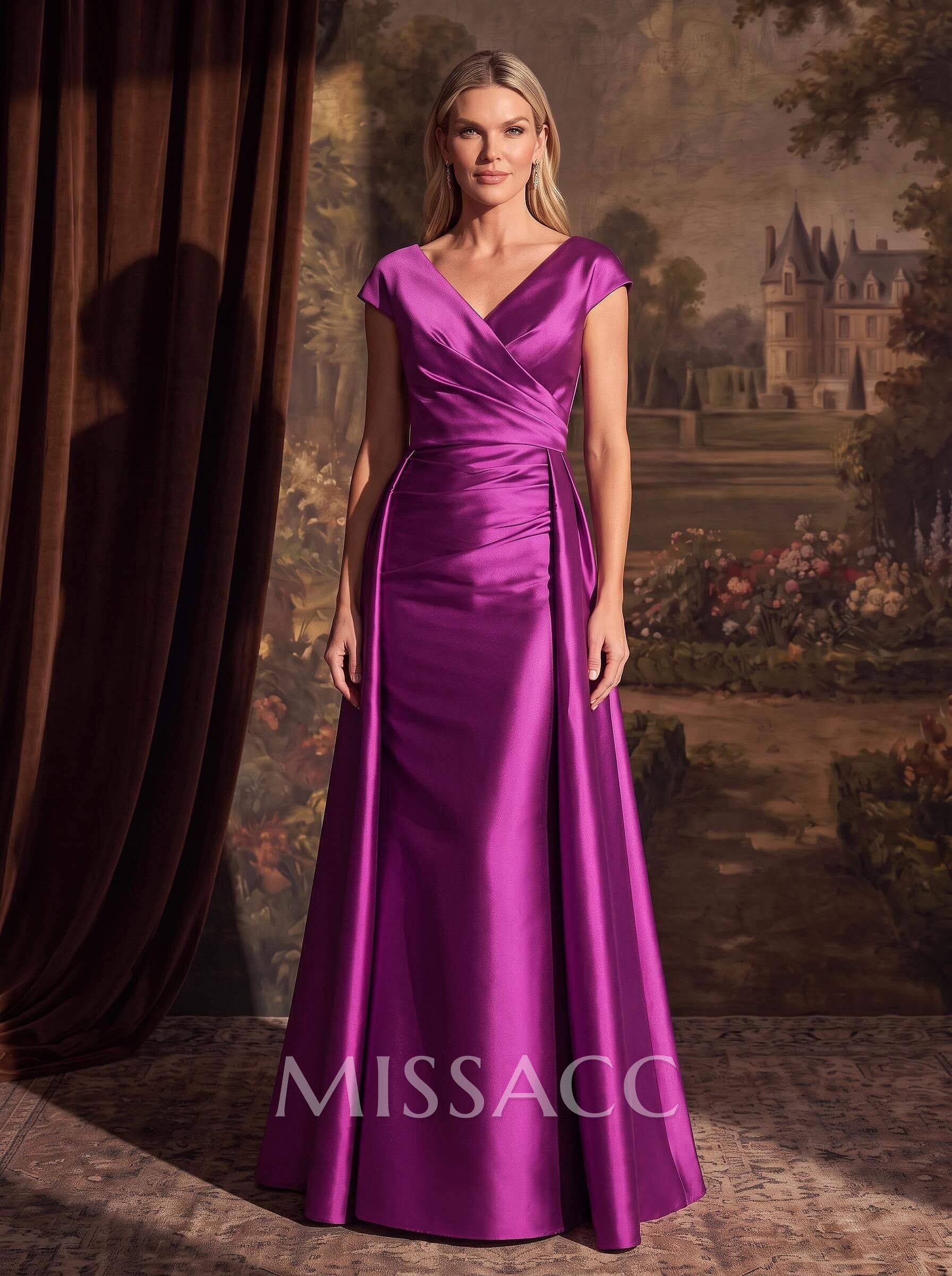 Sheath/Column V-Neck Sleeveless Satin Evening Dresses