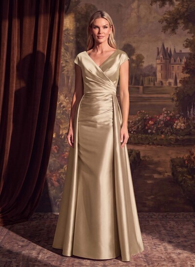 Sheath/Column V-Neck Sleeveless Satin Evening Dresses