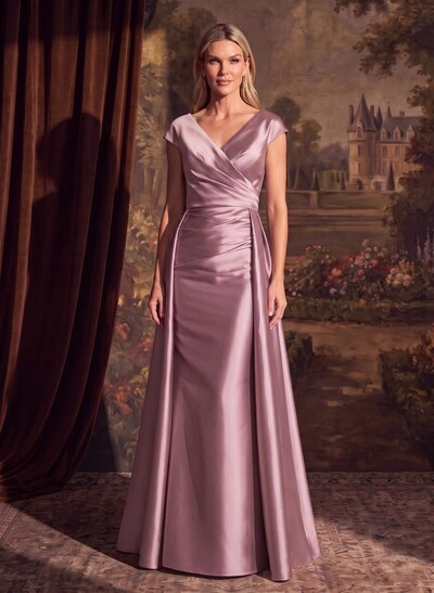 Sheath/Column V-Neck Sleeveless Satin Evening Dresses