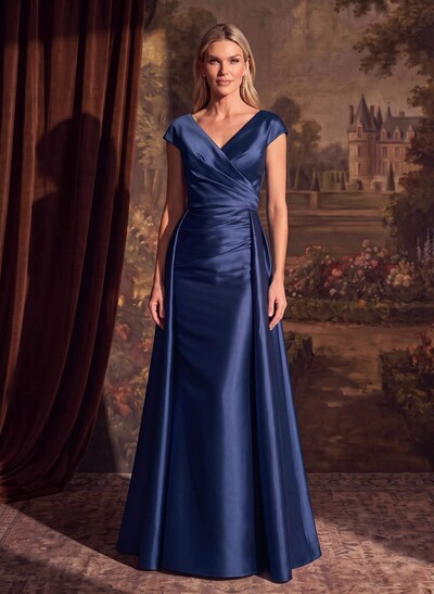 Sheath/Column V-Neck Sleeveless Satin Evening Dresses