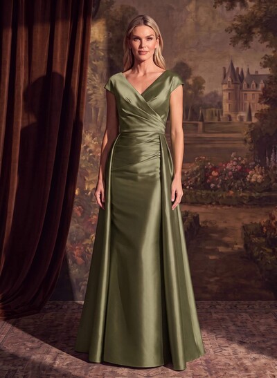 Sheath/Column V-Neck Sleeveless Satin Evening Dresses
