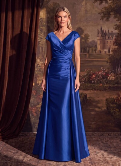 Sheath/Column V-Neck Sleeveless Satin Evening Dresses