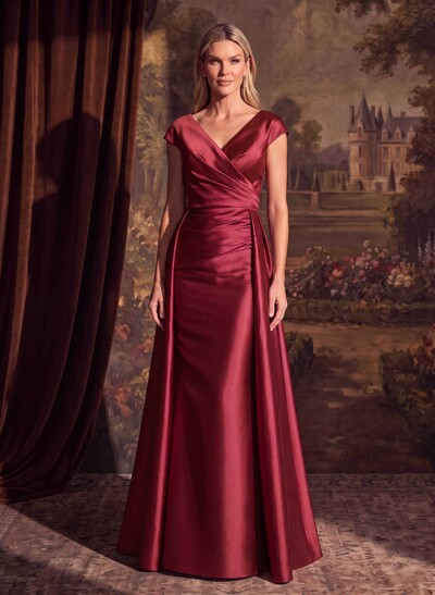 Sheath/Column V-Neck Sleeveless Satin Evening Dresses