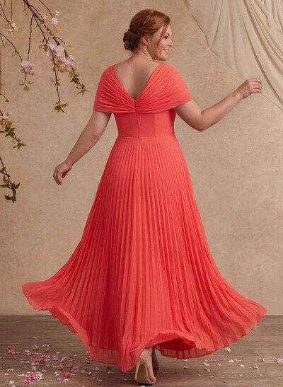 A-Line V-Neck 1/2 Sleeves Floor-Length Chiffon Evening Dresses