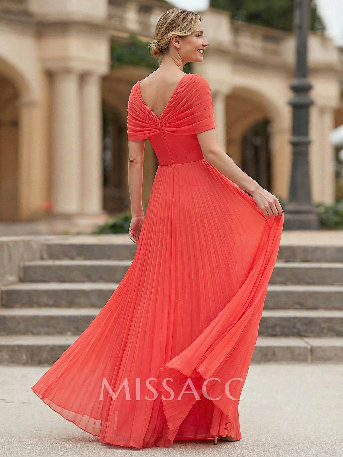 A-Line V-Neck 1/2 Sleeves Floor-Length Chiffon Evening Dresses A-Line V-Neck 1/2 Sleeves Floor-Length Chiffon Evening Dresses