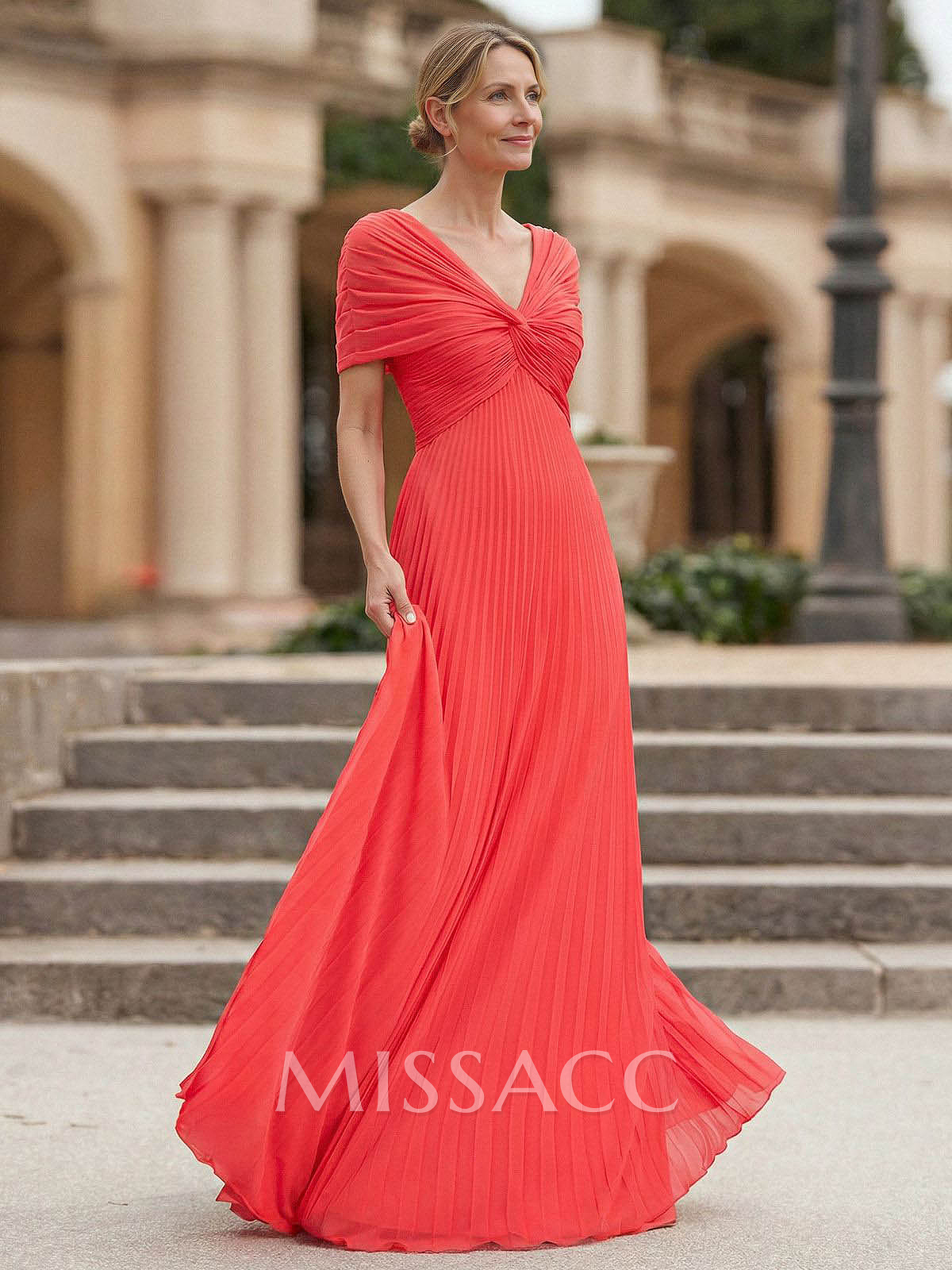 A-Line V-Neck 1/2 Sleeves Floor-Length Chiffon Evening Dresses A-Line V-Neck 1/2 Sleeves Floor-Length Chiffon Evening Dresses
