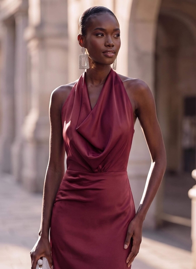 Sheath/Column Halter Sleeveless Ankle-Length Evening Dresses