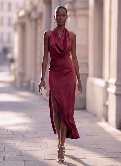 Sheath/Column Halter Sleeveless Ankle-Length Evening Dresses