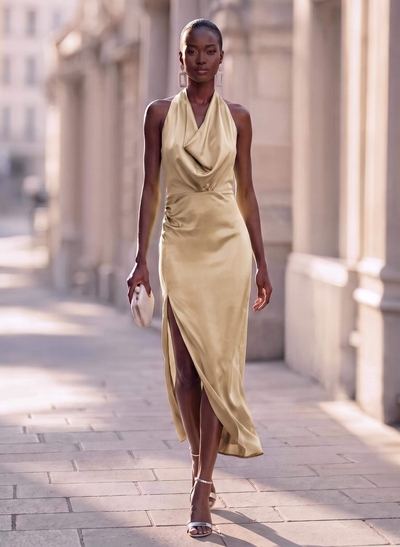 Sheath/Column Halter Sleeveless Ankle-Length Evening Dresses
