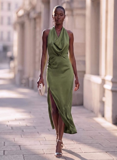 Sheath/Column Halter Sleeveless Ankle-Length Evening Dresses