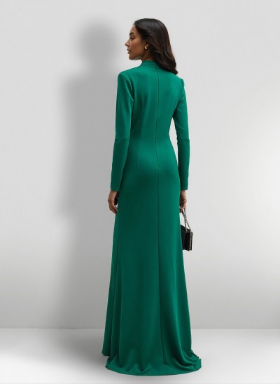 V-Neck Long Sleeves Ruffles Evening Dresses With Split Front