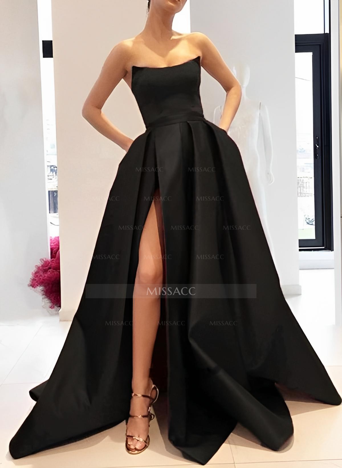 Ball-Gown Sleeveless Satin Floor-Length Evening Dresses