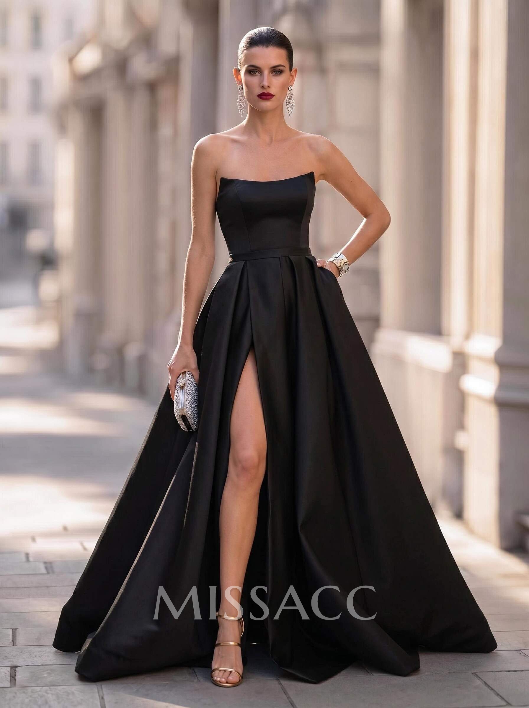 Ball-Gown Sleeveless Satin Floor-Length Evening Dresses