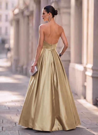 Ball-Gown Sleeveless Satin Floor-Length Evening Dresses