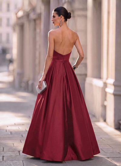 Ball-Gown Sleeveless Satin Floor-Length Evening Dresses