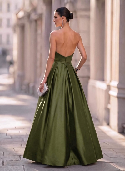 Ball-Gown Sleeveless Satin Floor-Length Evening Dresses