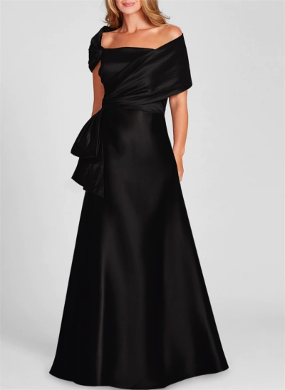 A-Line Asymmetrical Neck Sleeveless Satin Evening Dresses