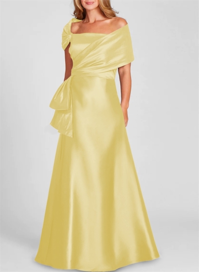 A-Line Asymmetrical Neck Sleeveless Satin Evening Dresses