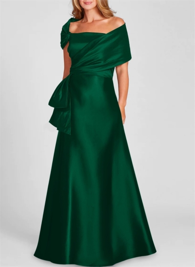 A-Line Asymmetrical Neck Sleeveless Satin Evening Dresses