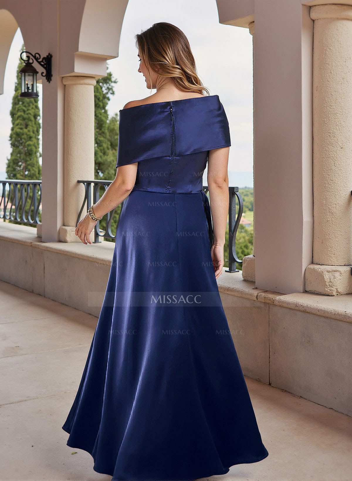 A-Line Asymmetrical Neck Sleeveless Satin Evening Dresses