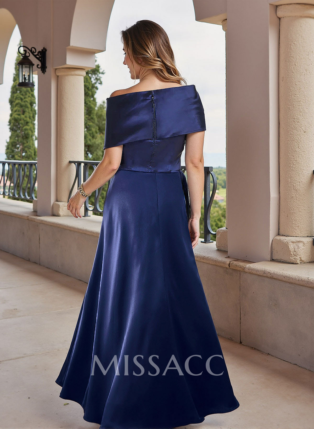 A-Line Asymmetrical Neck Sleeveless Satin Evening Dresses