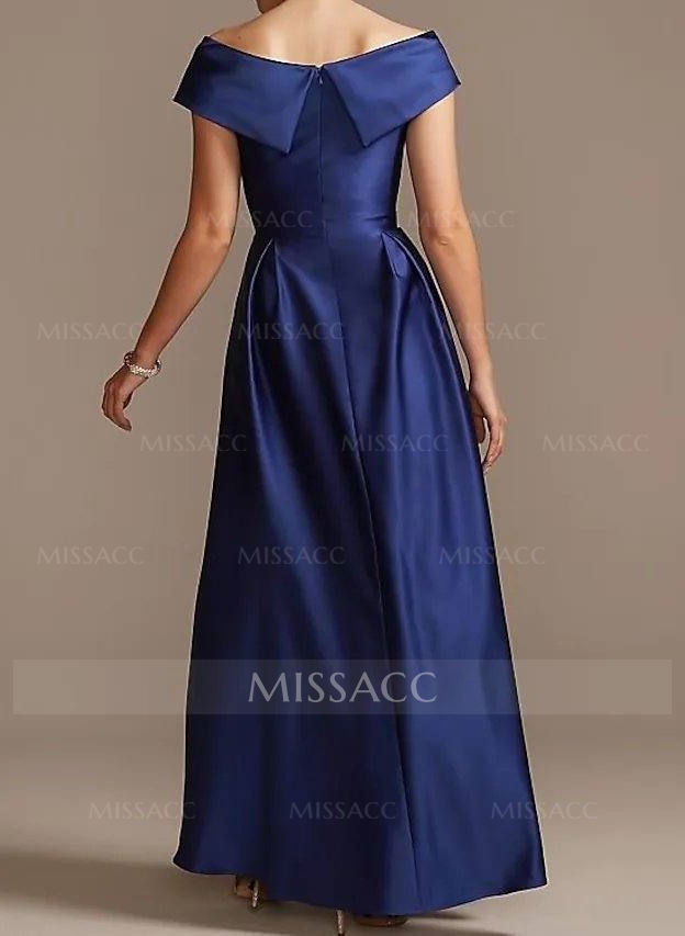 Blue Cap Shoulder Satin High Low Evening Dresses