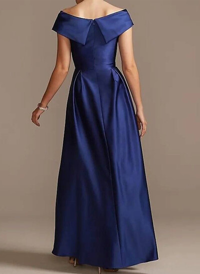 Blue Cap Shoulder Satin High Low Evening Dresses