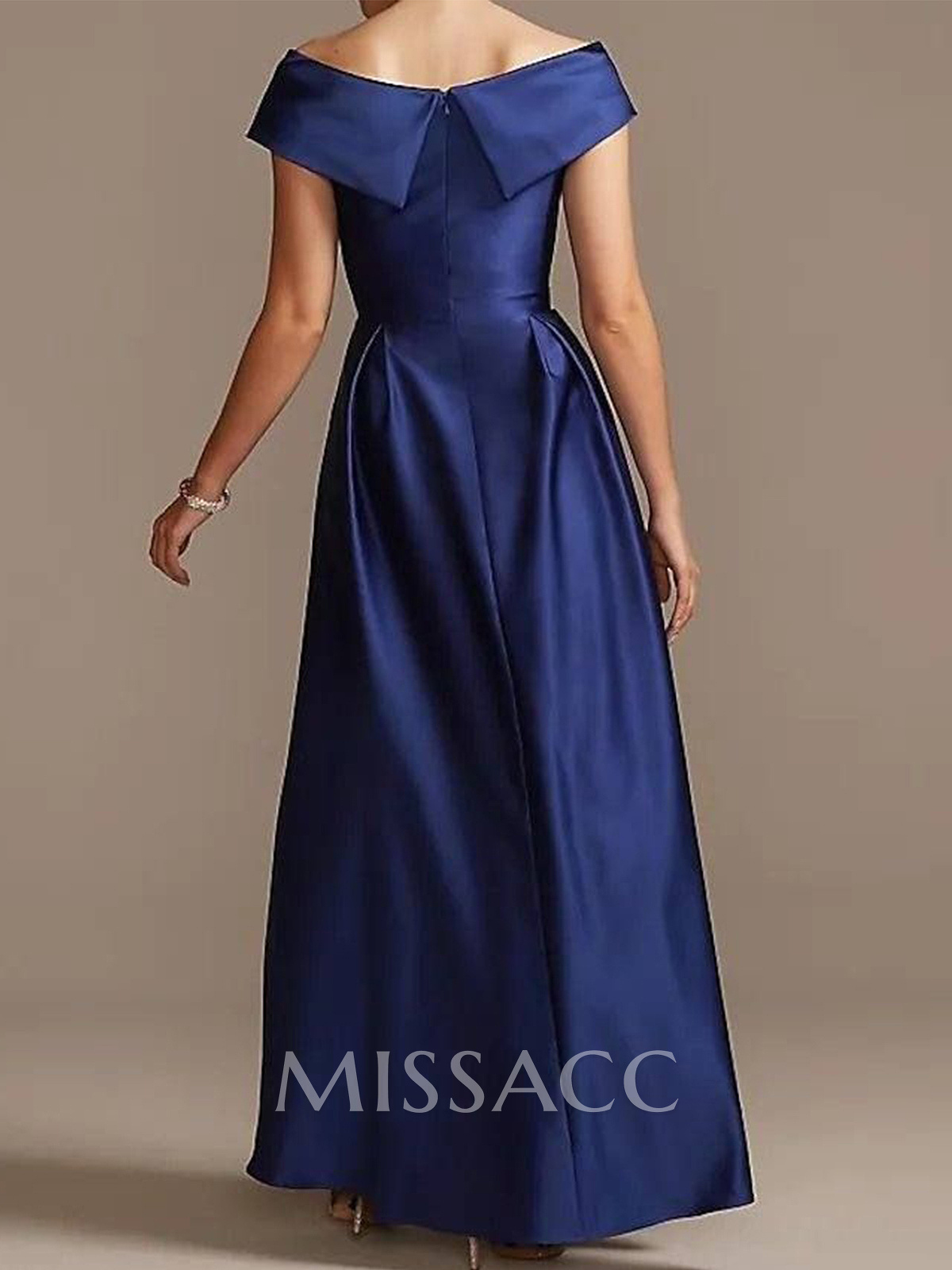 Blue Cap Shoulder Satin High Low Evening Dresses Blue Cap Shoulder Satin High Low Evening Dresses