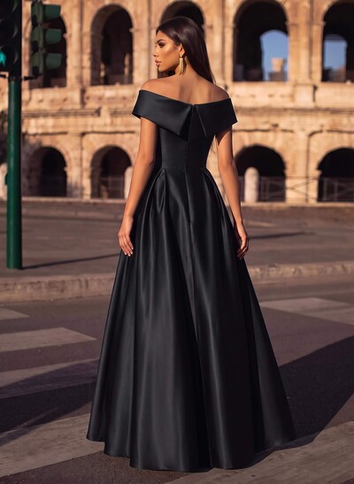 Blue Cap Shoulder Satin High Low Evening Dresses