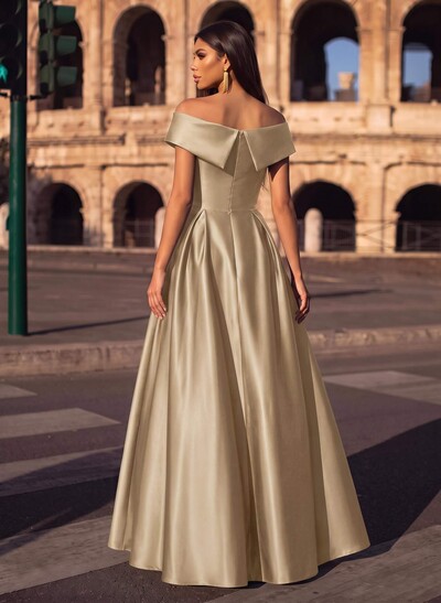 Blue Cap Shoulder Satin High Low Evening Dresses