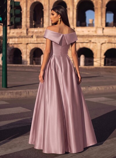 Blue Cap Shoulder Satin High Low Evening Dresses