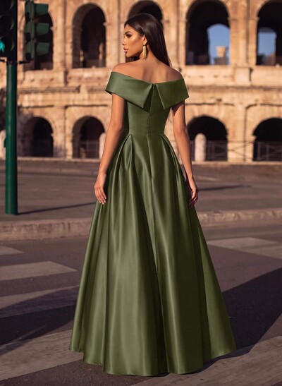 Blue Cap Shoulder Satin High Low Evening Dresses