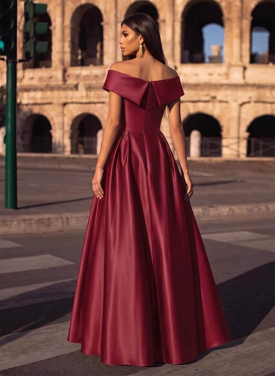 Blue Cap Shoulder Satin High Low Evening Dresses
