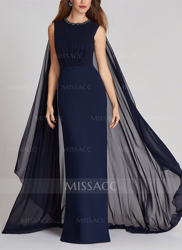 Sheath/Column Scoop Neck Elastic Satin Evening Dresses