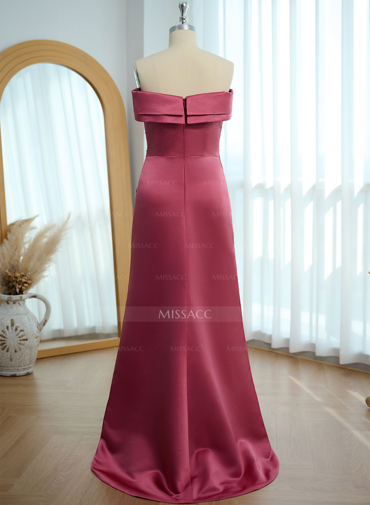 Sheath/Column Off-The-Shoulder Satin Evening Dresses With Split Front