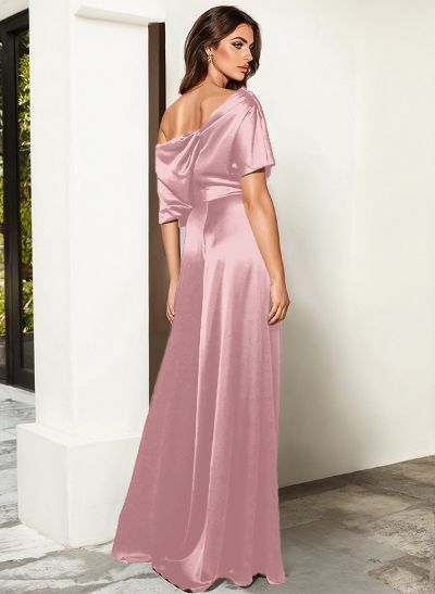 Elegant Asymmetrical Neck Floor-Length Silk Like Satin Evening Jumpsuit